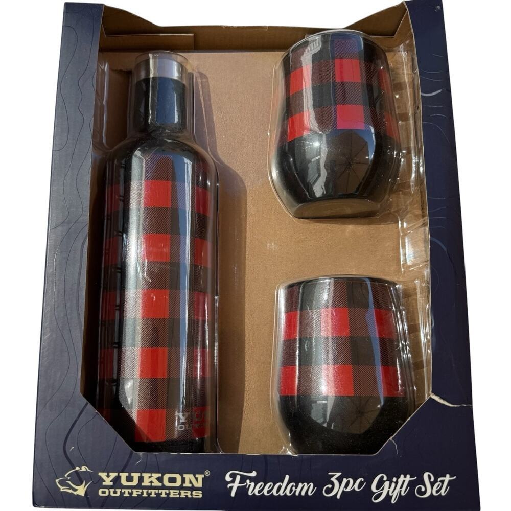 Yukon Outfitters Freedom 3 Pc Gift Set Buffalo Plaid 25oz Bottle 2x10oz Tumblers
